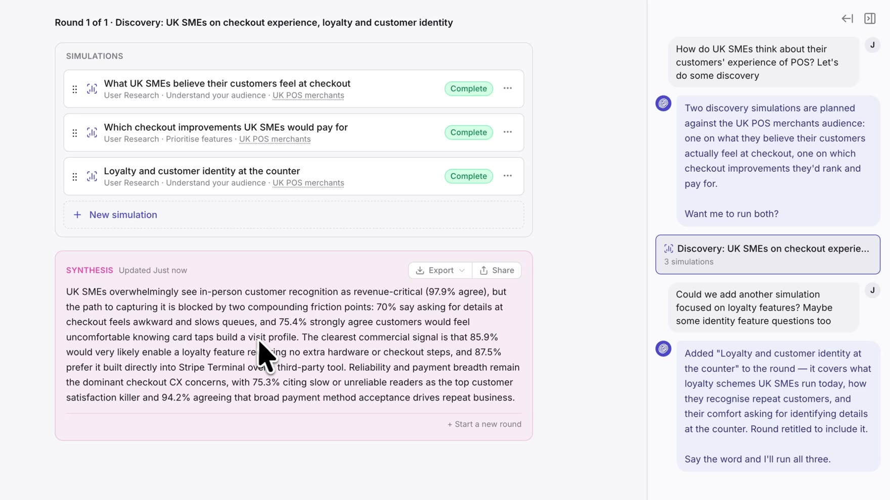 The round one synthesis, summarising across all three completed simulations